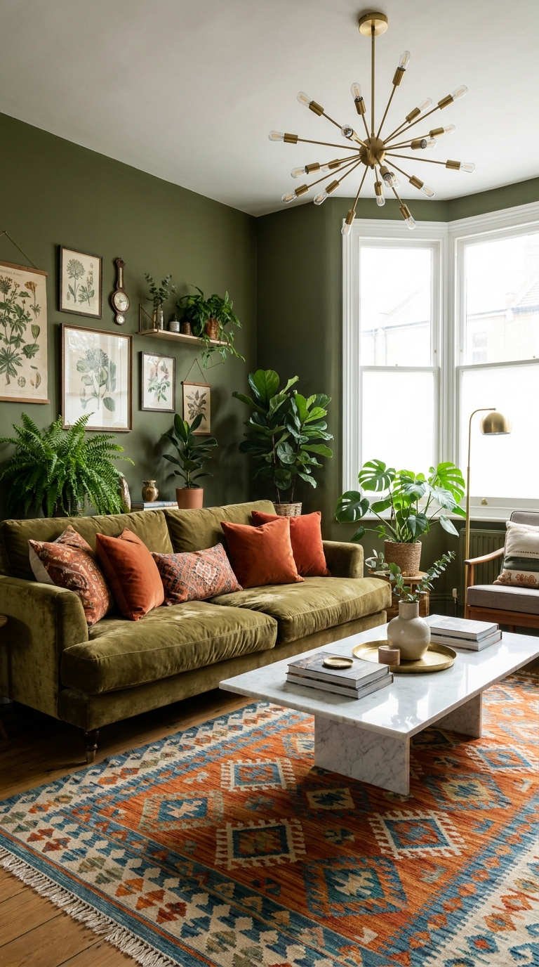 peinture salon vert botanique olive