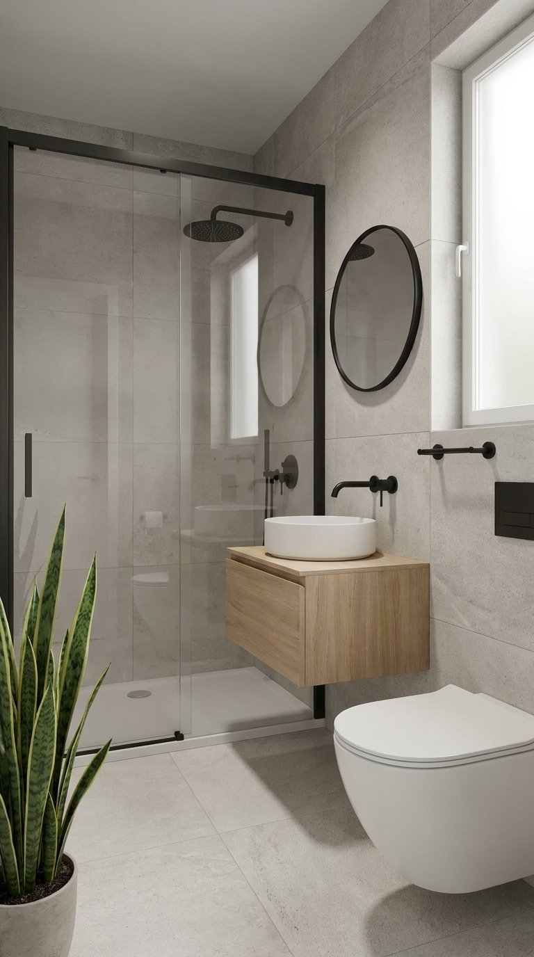 petite salle bain beige noir