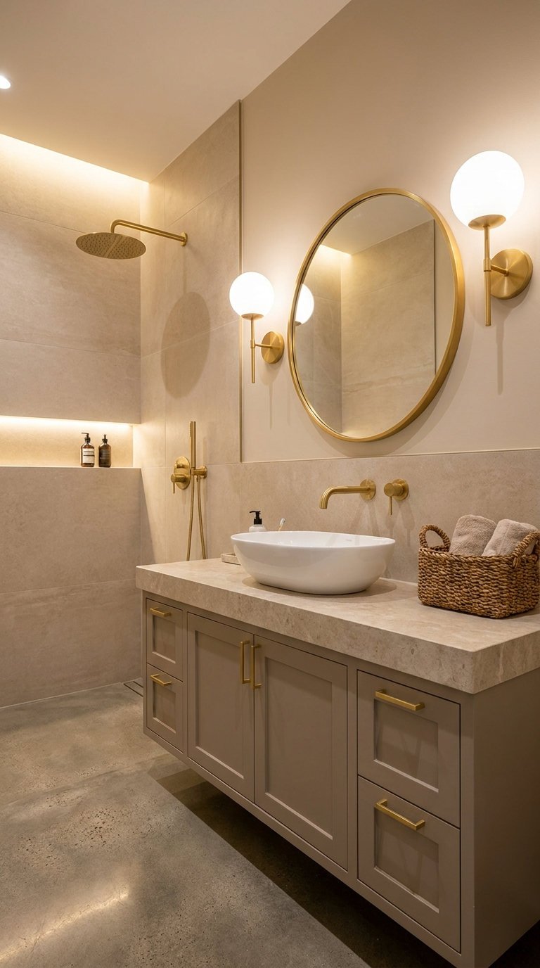 salle bain beige laiton miroir