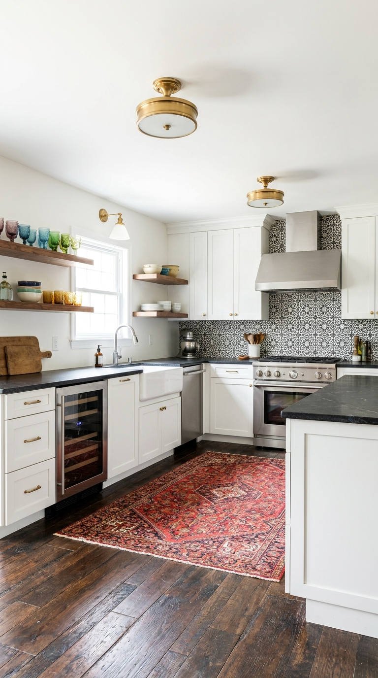 cuisine blanche tapis persan