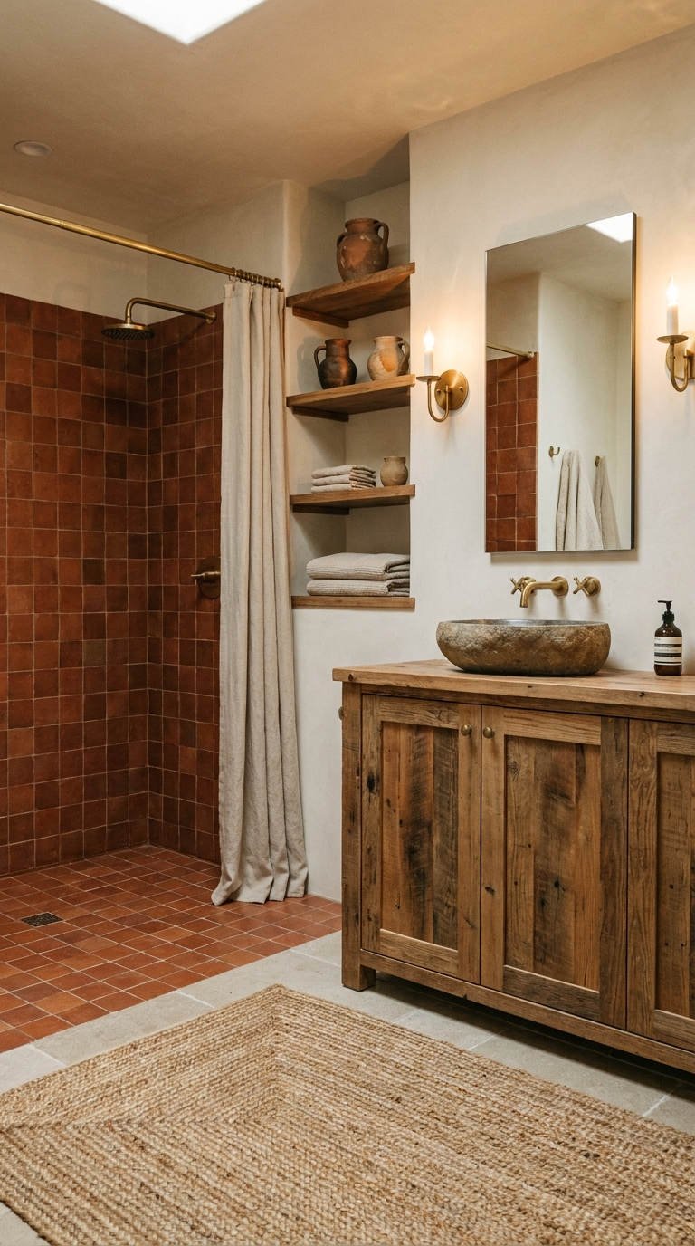 douche rustique terracotta meuble bois