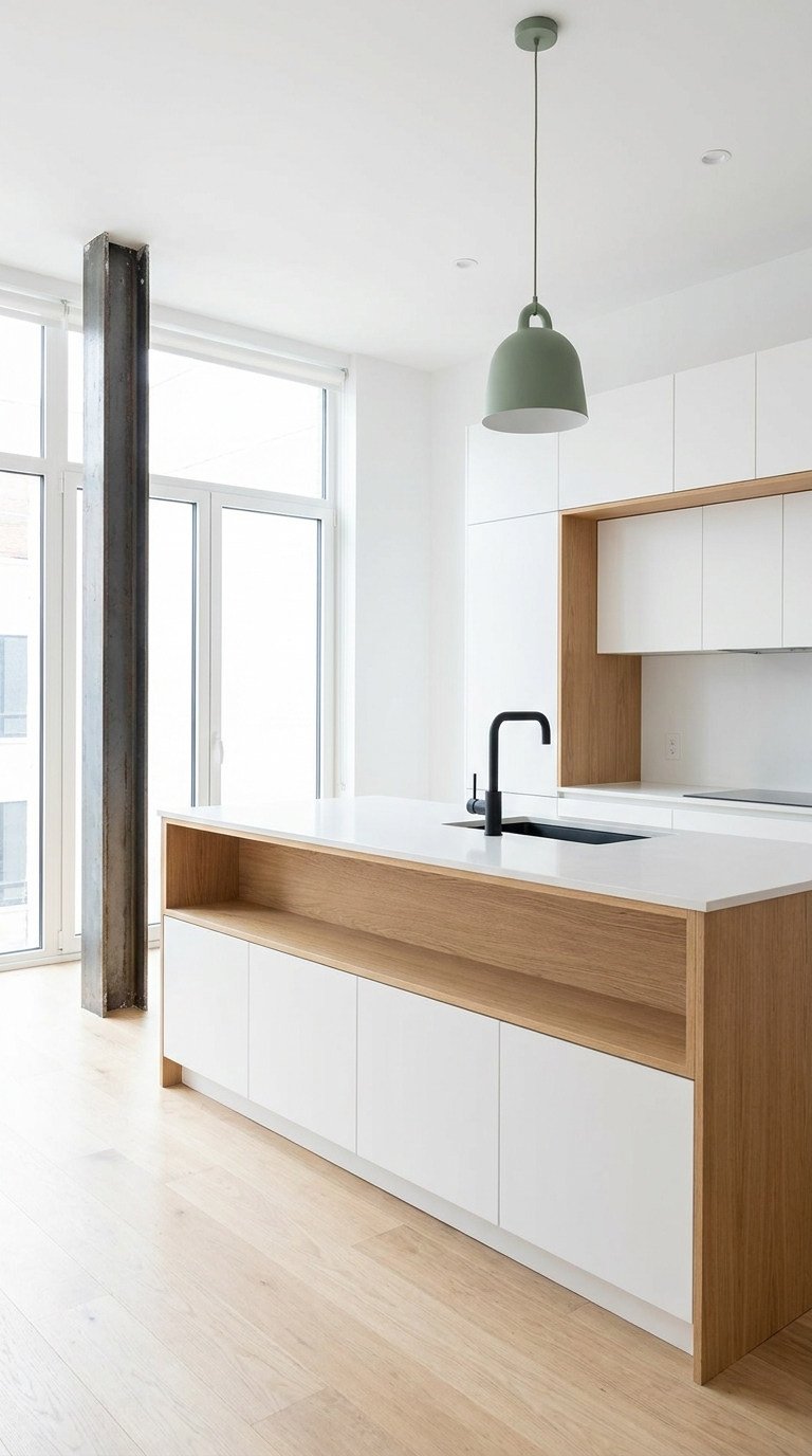 ilot niche bois blanc