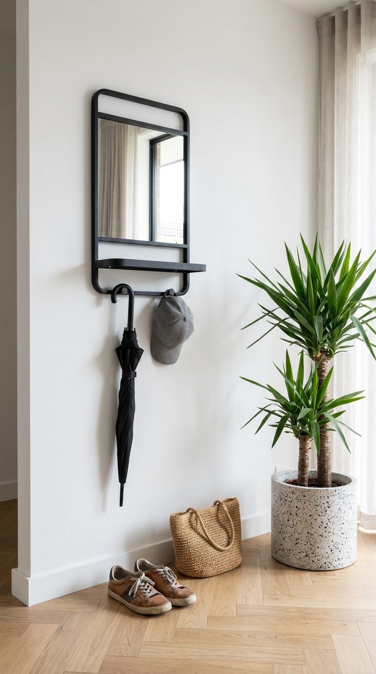 miroir vestiaire crochets tablette entree