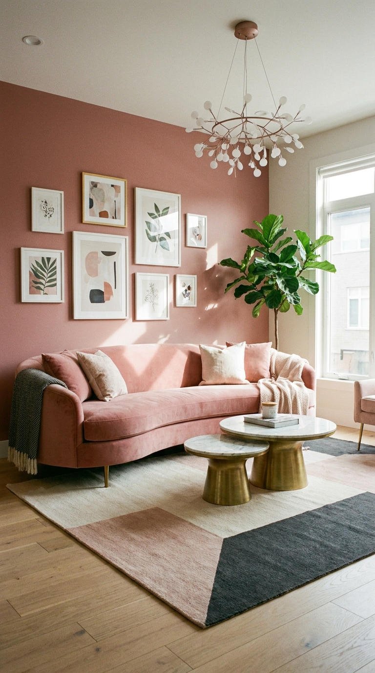 peinture salon rose terreux graphique