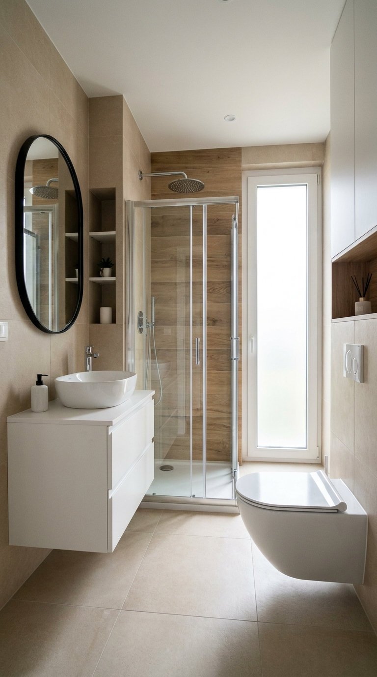 petite salle bain longue lumineuse