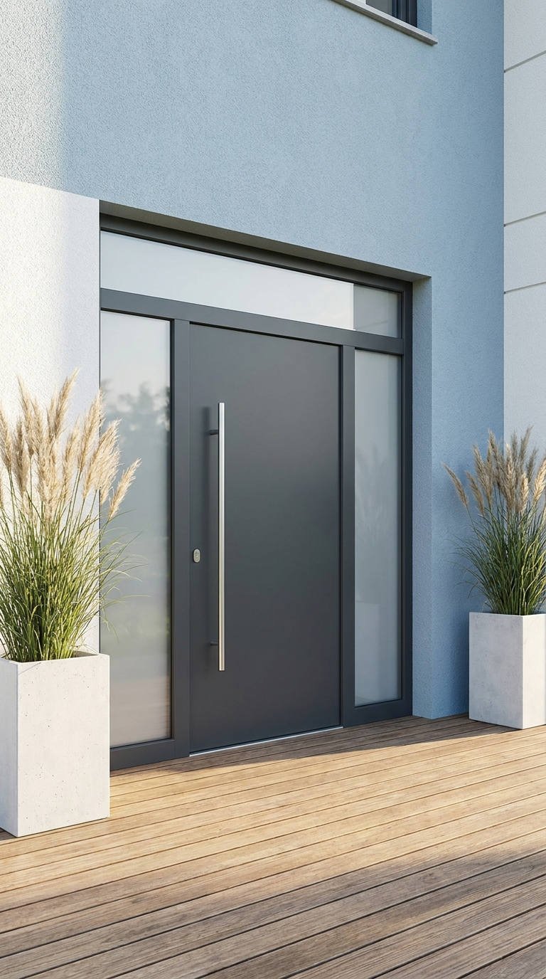 porte anthracite vitrages lateraux