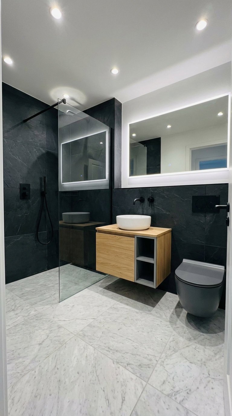 salle bain noire compacte