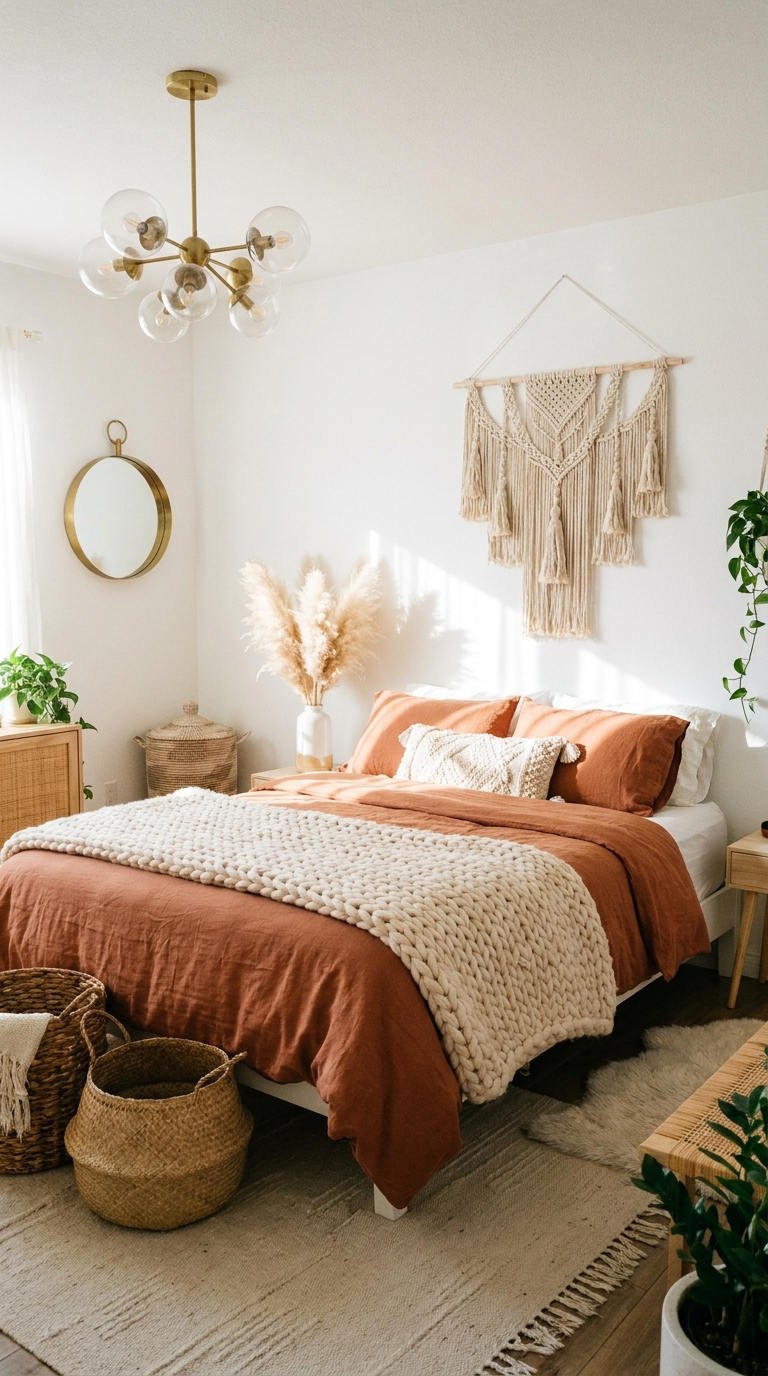 chambre terracotta lustre moderne