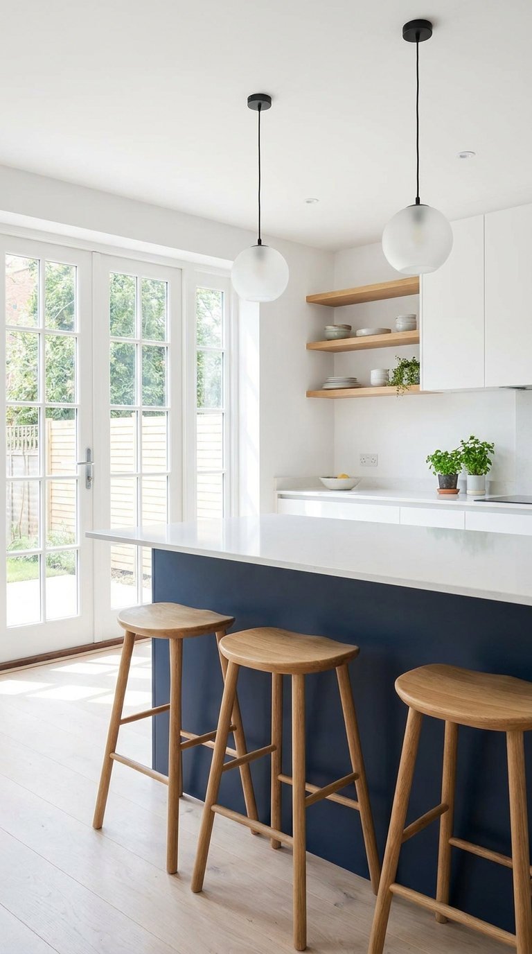 ilot bleu nuit tabourets bois