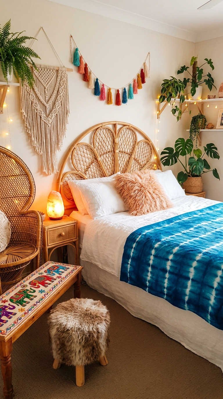 chambre boheme coloree rotin