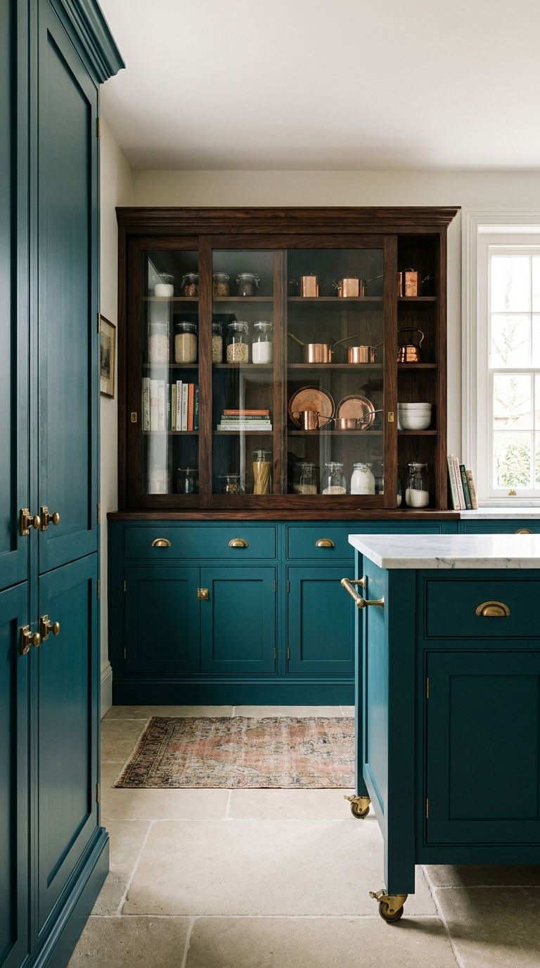 cuisine bleu vitrine bois