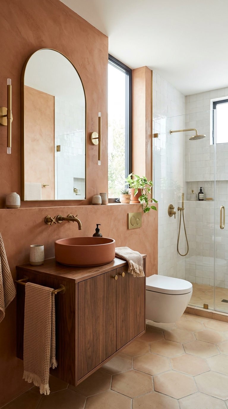 vasque terracotta bois fonce laiton