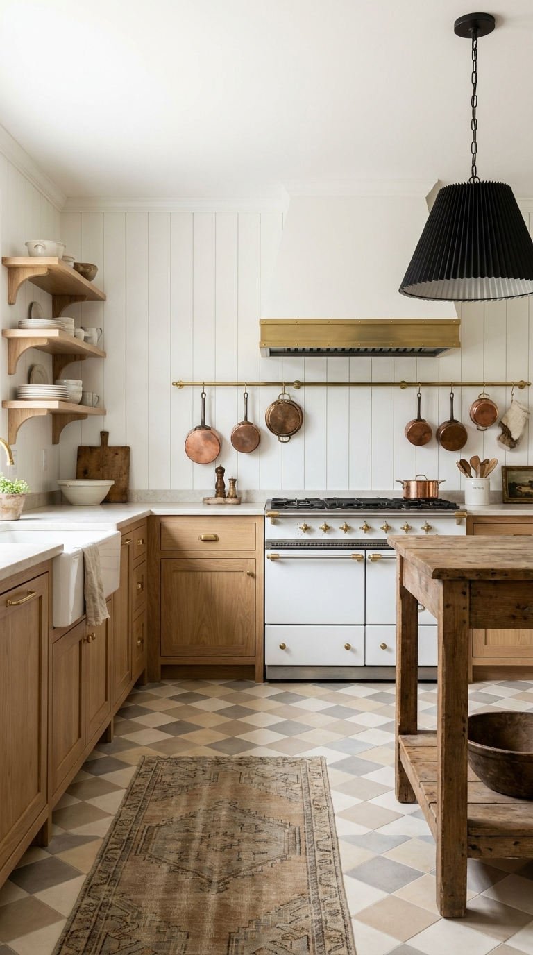 cuisine bois carrelage losanges