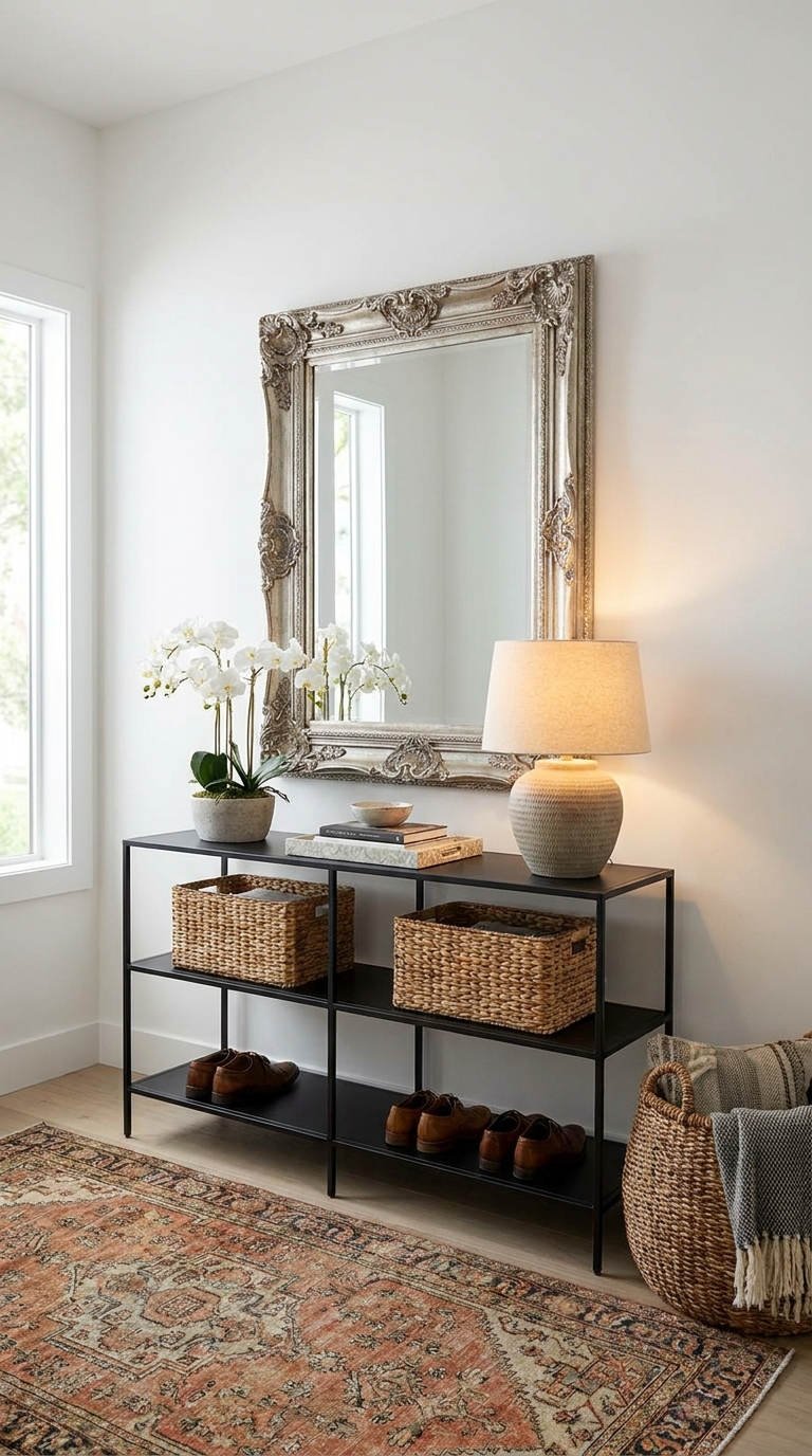 miroir ancien console metal entree