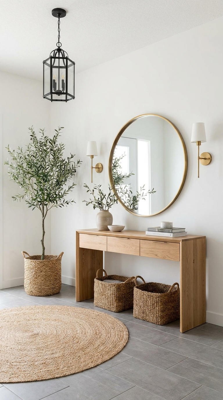 miroir dore console chene paniers
