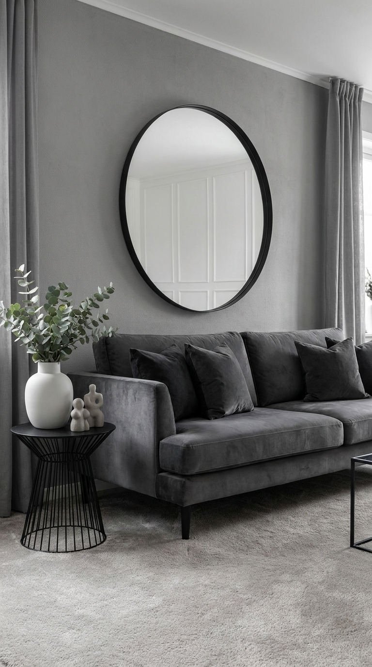 canape gris miroir rond