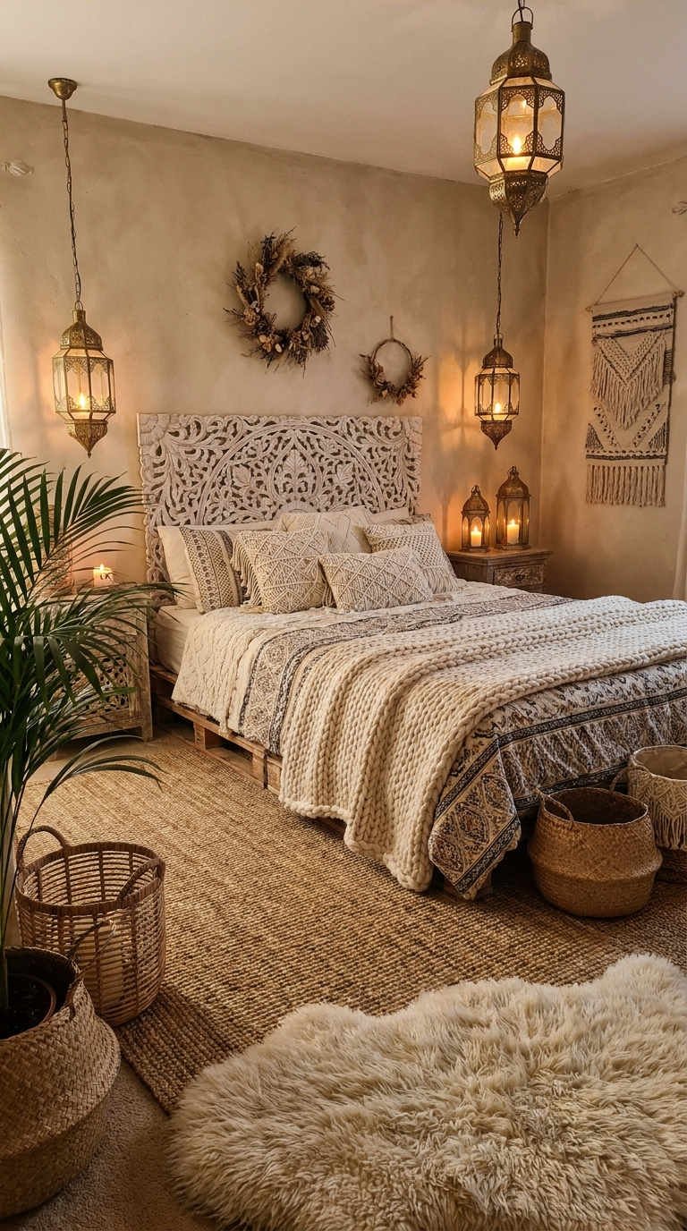 chambre lanternes beige boheme