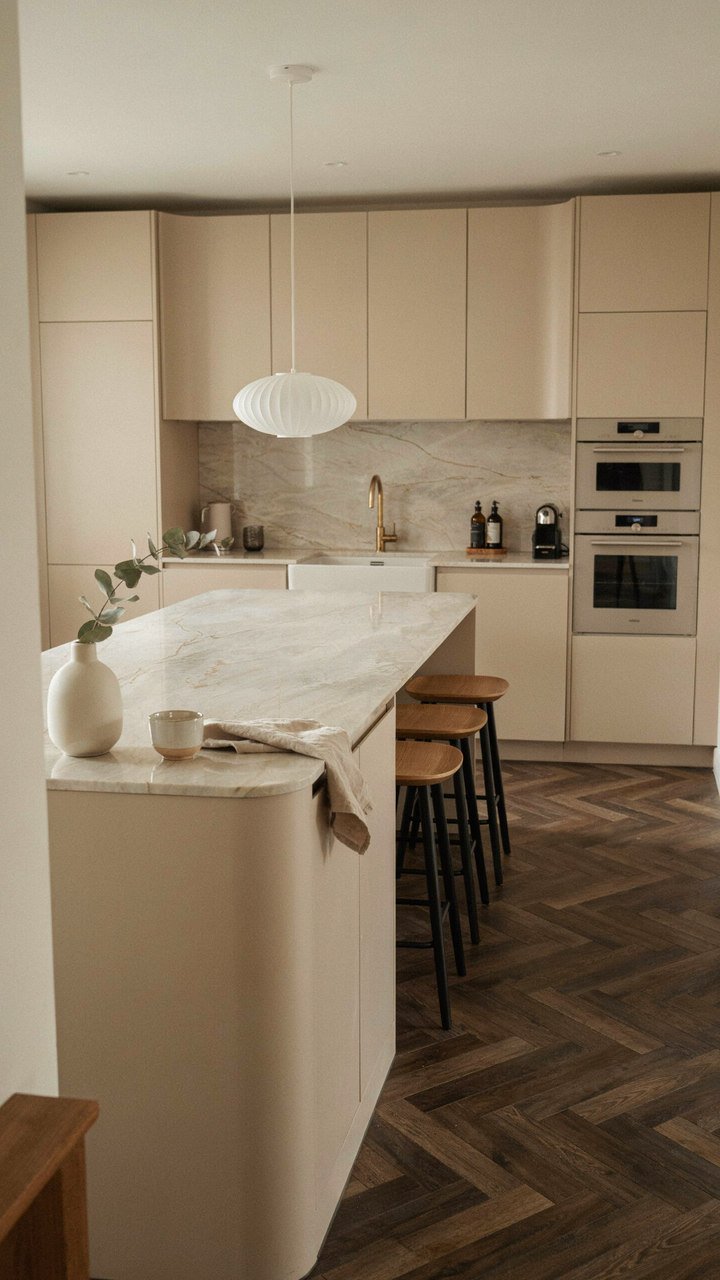 cuisine beige moderne ilot arrondi