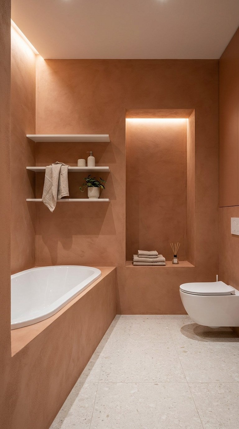 niche lumineuse salle bain terracotta