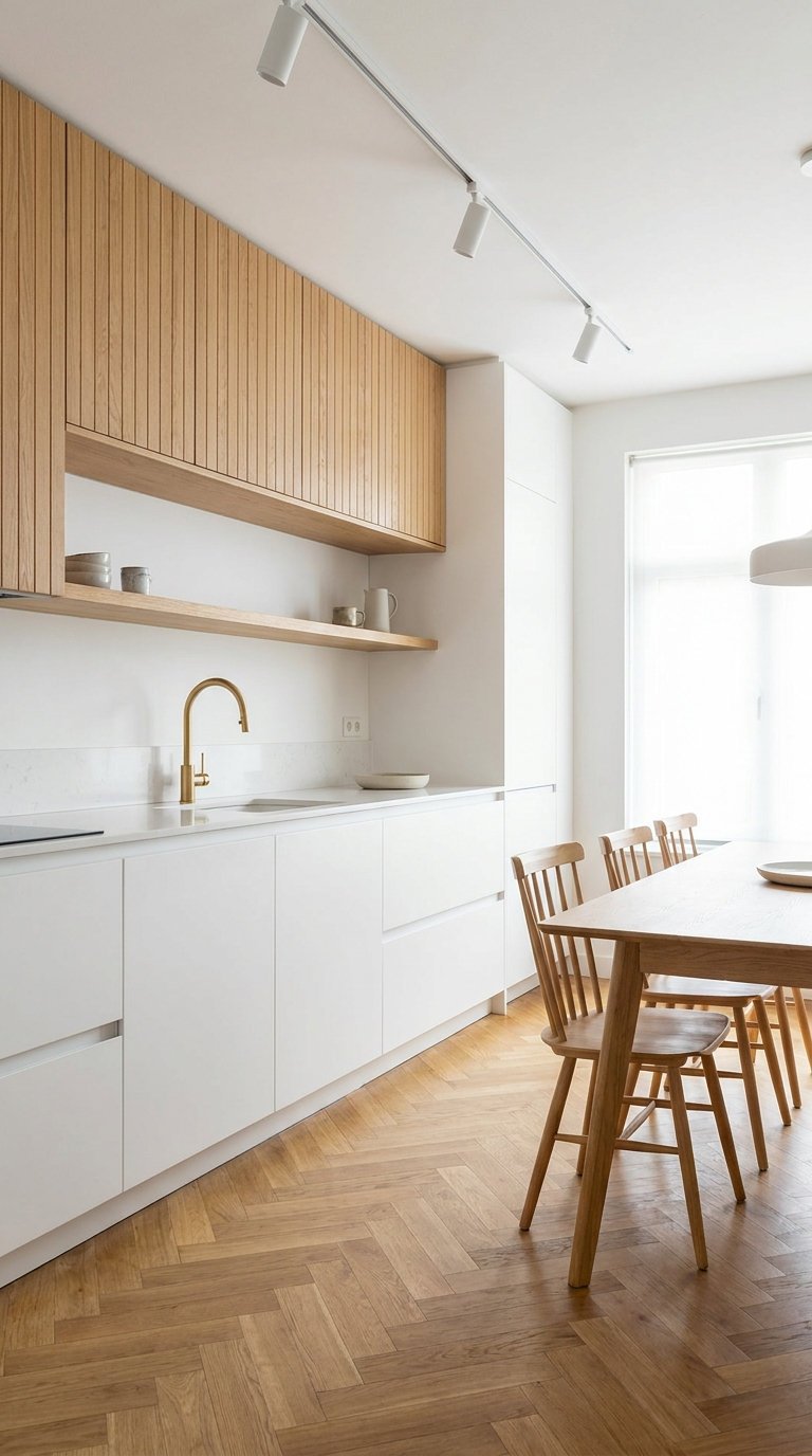 mur bois cuisine blanche