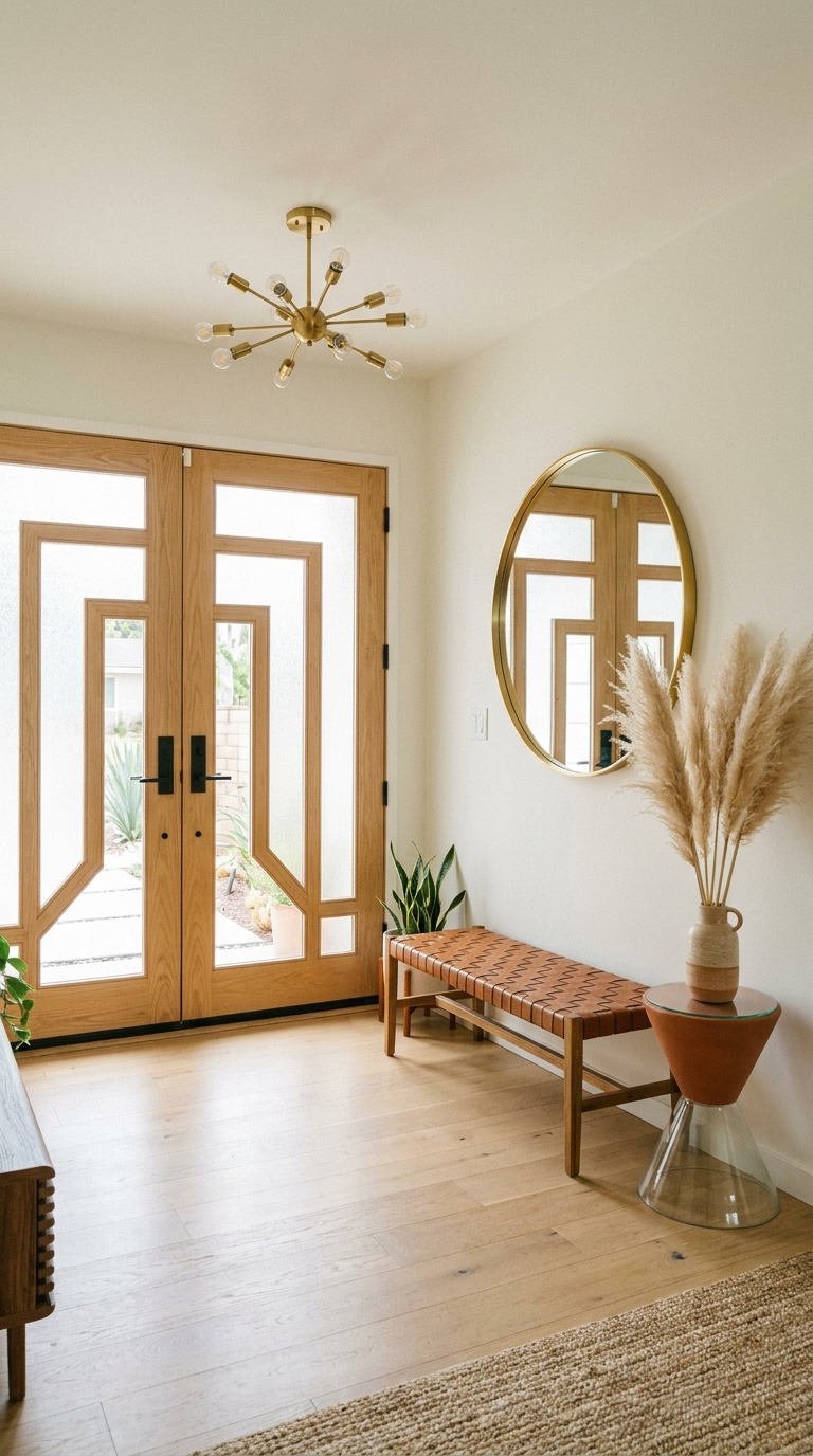 portes bois miroir dore banquette