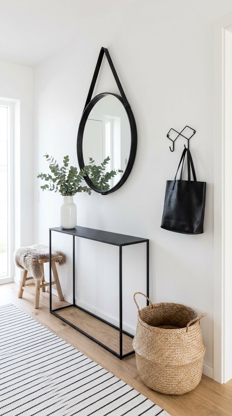 miroir sangle noire entree minimaliste