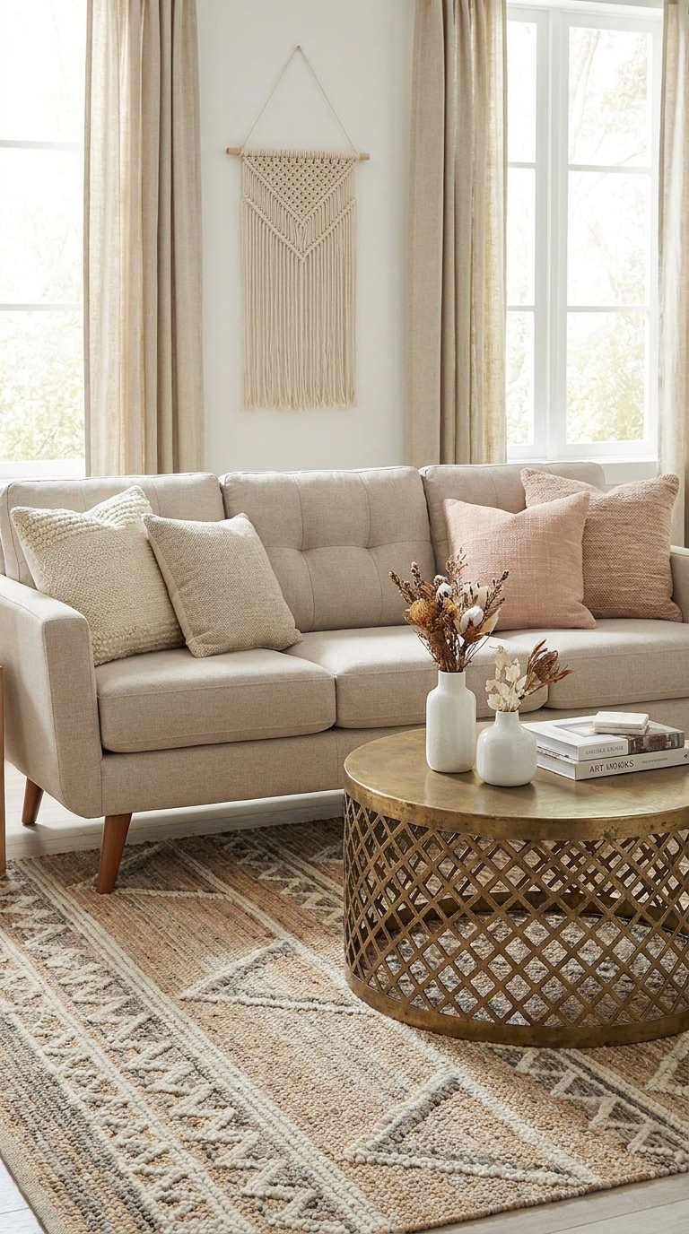 canape beige macrame tisse