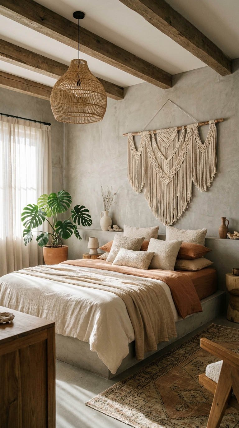 chambre minerale macrame poutres