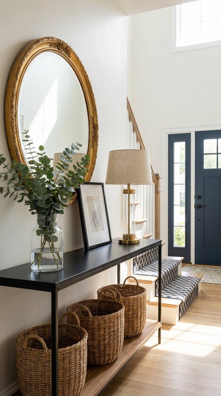 miroir ovale dore console noire