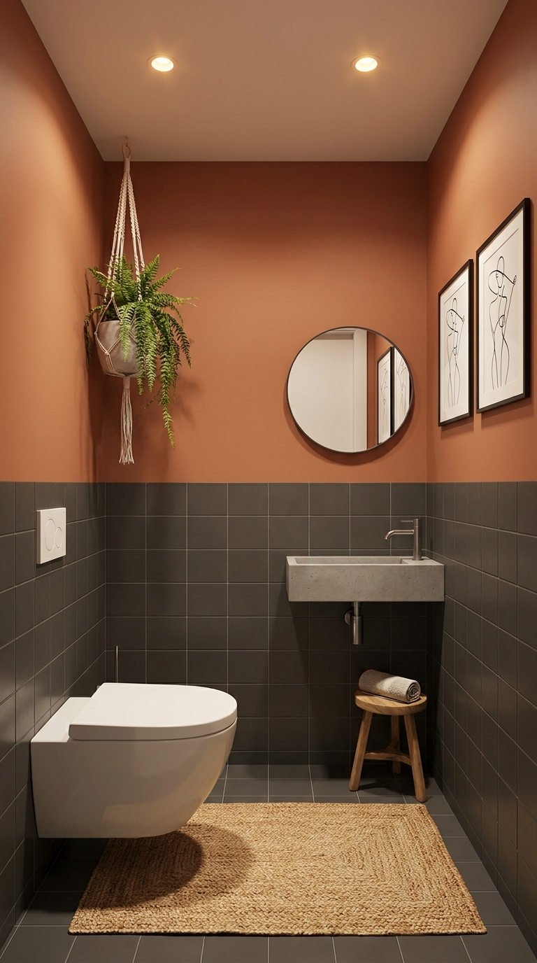 petite salle bain terracotta gris