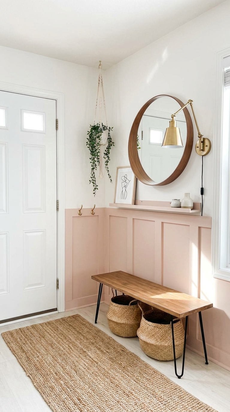 entree rose poudre banc minimal