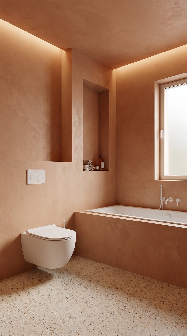 bain encastre enduit terracotta mineral