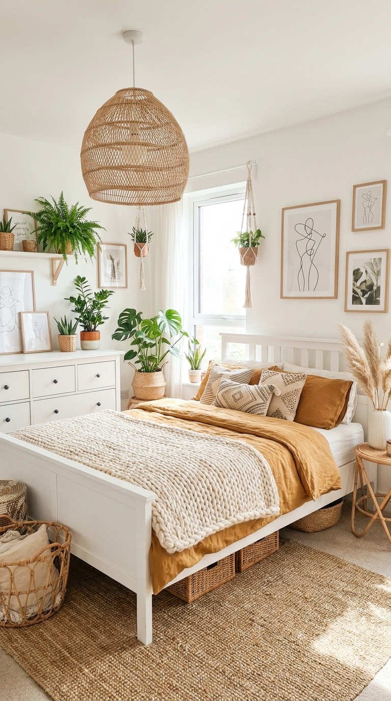 chambre blanche rotin plantes