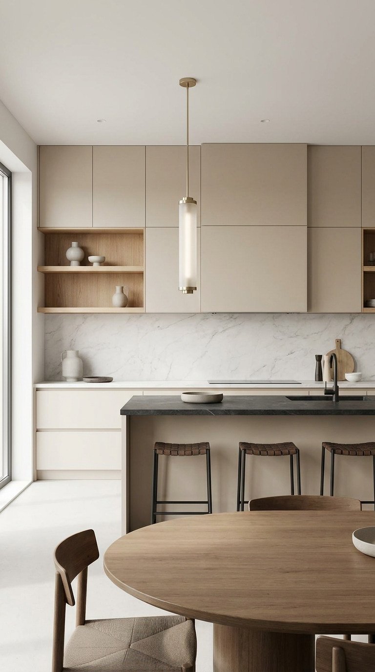 cuisine beige minimaliste bois noir