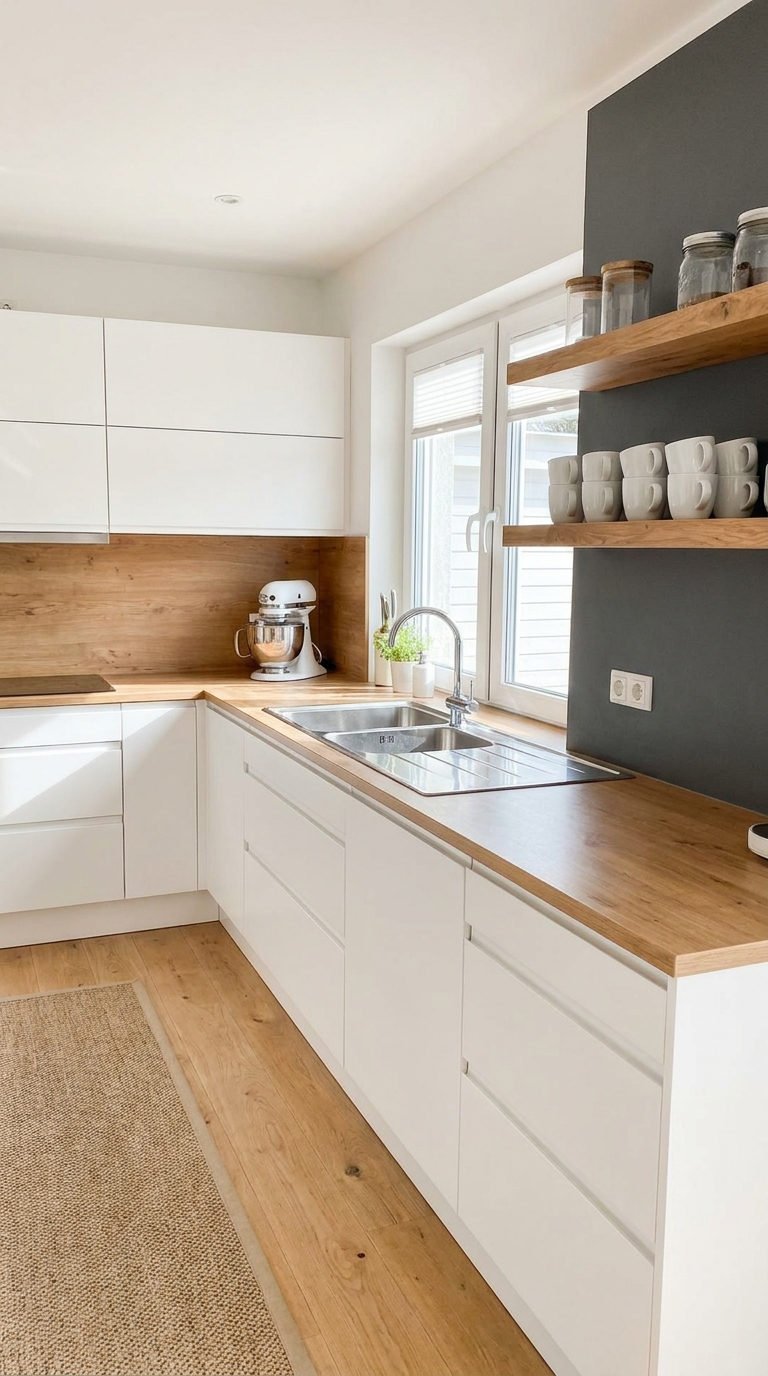 cuisine graphite etageres bois