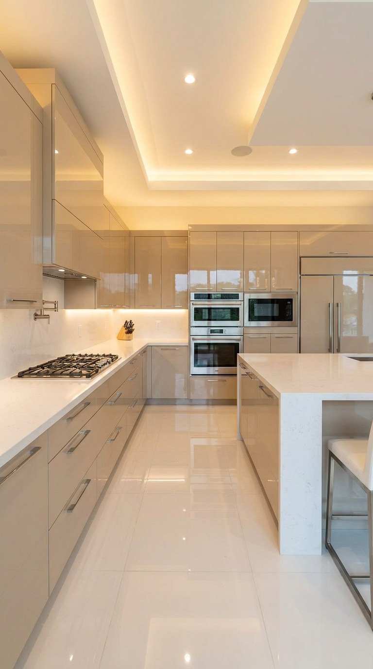 cuisine beige laquee lumineuse urbaine
