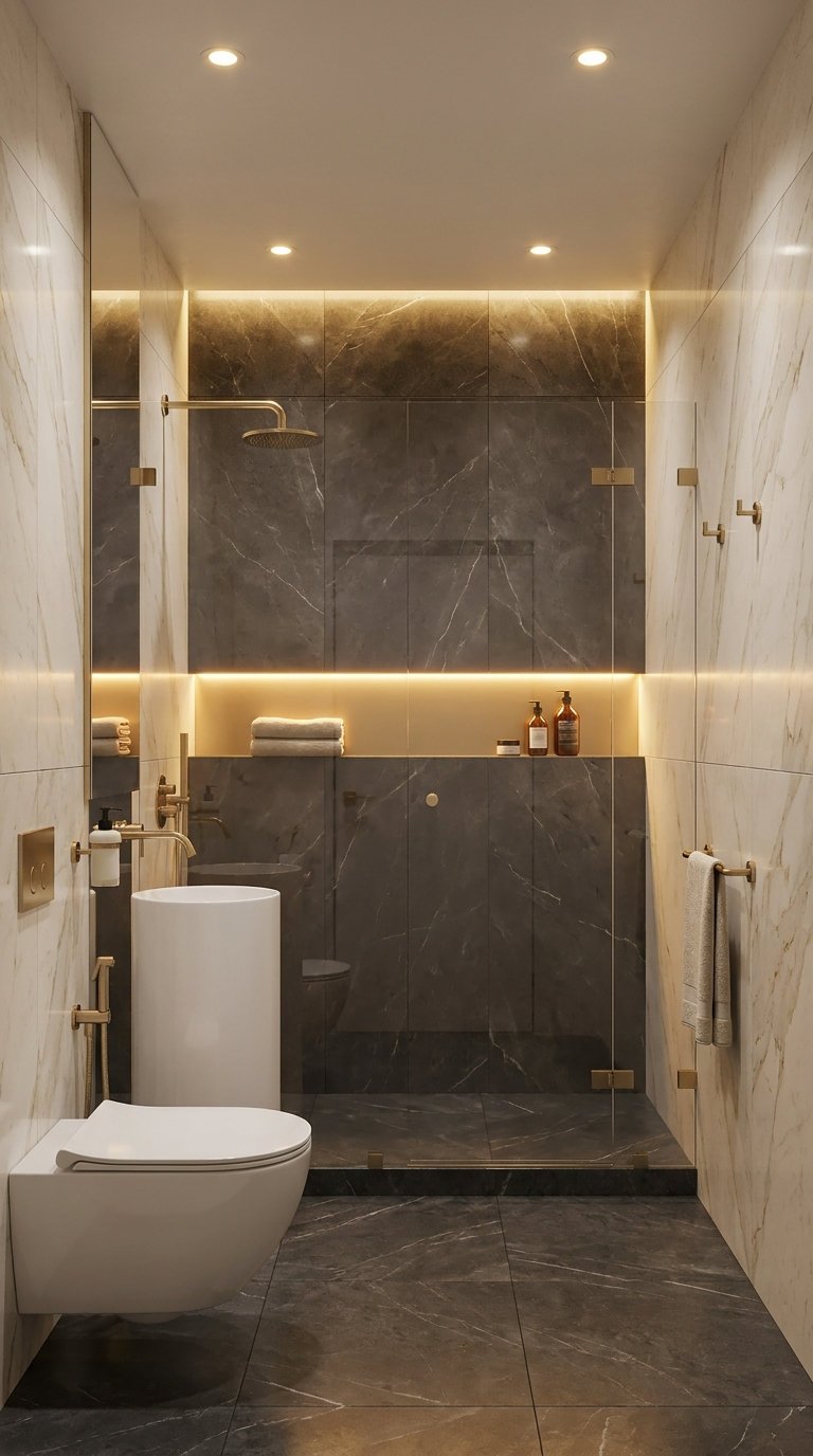 douche marbre sombre laiton