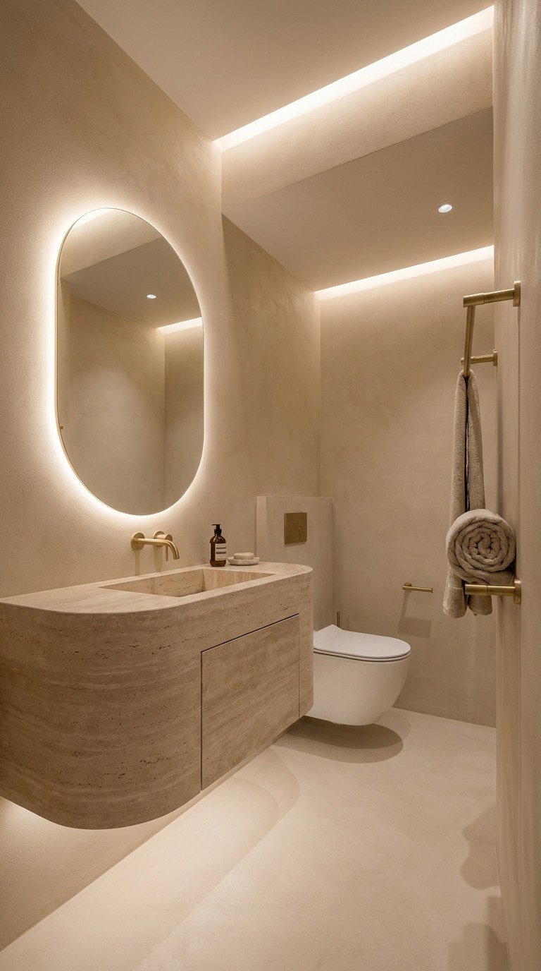 salle bain beige travertin ovale
