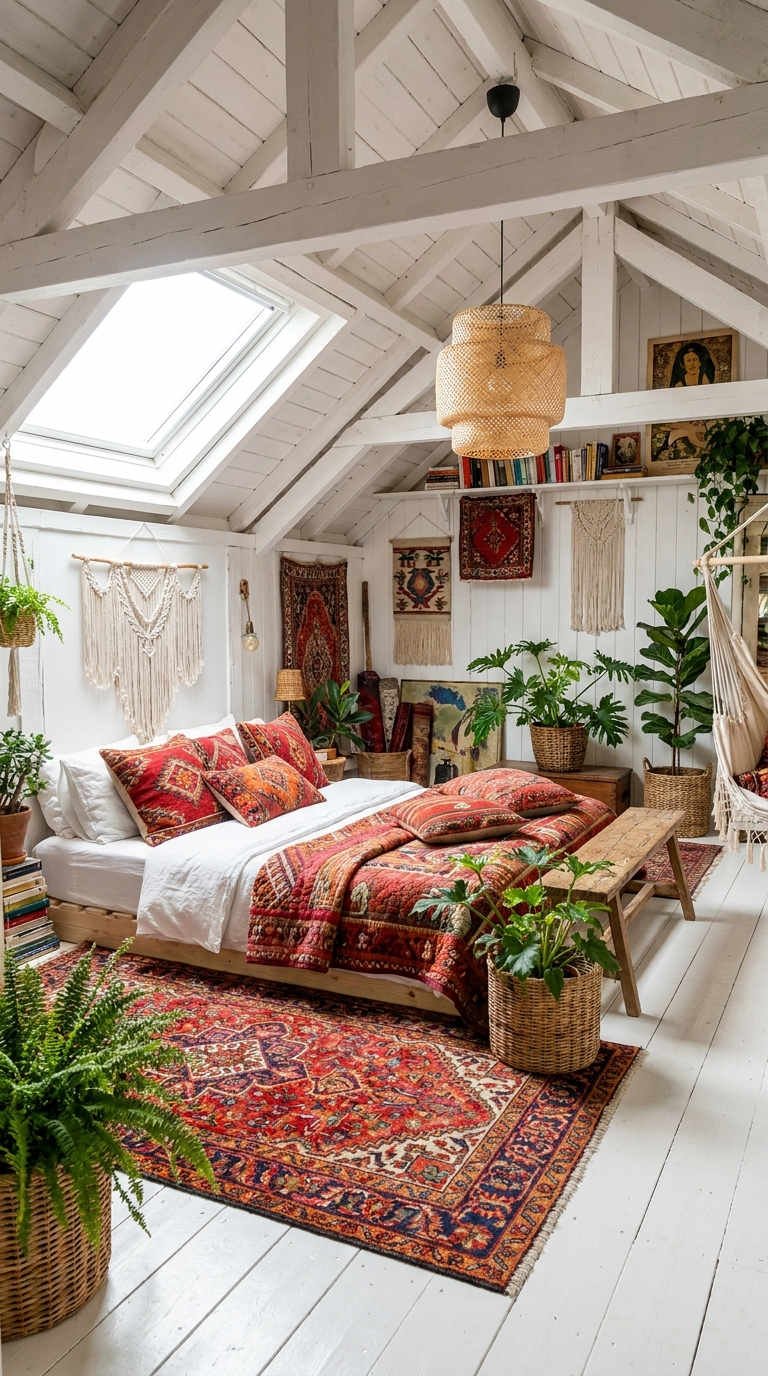 chambre sous pente tapis rouge