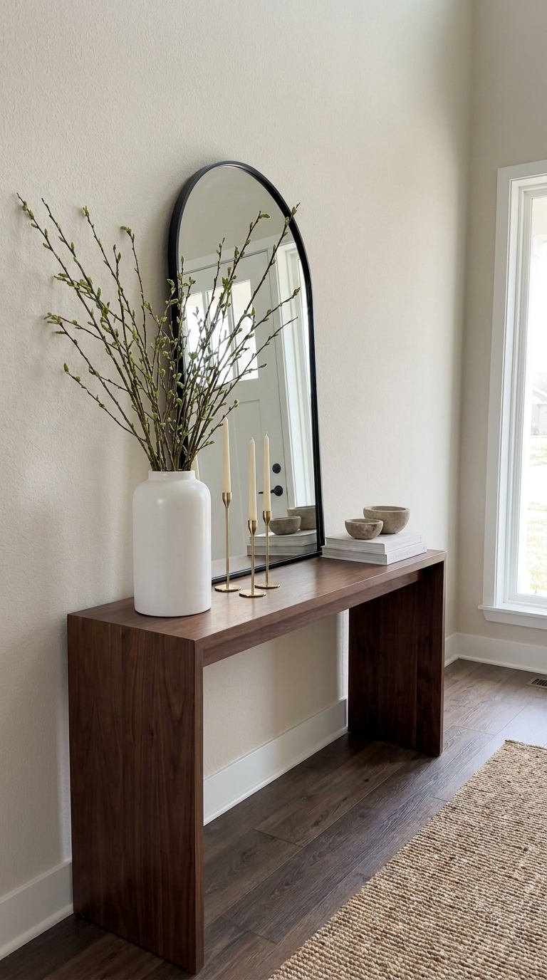 console noyer miroir arche noir