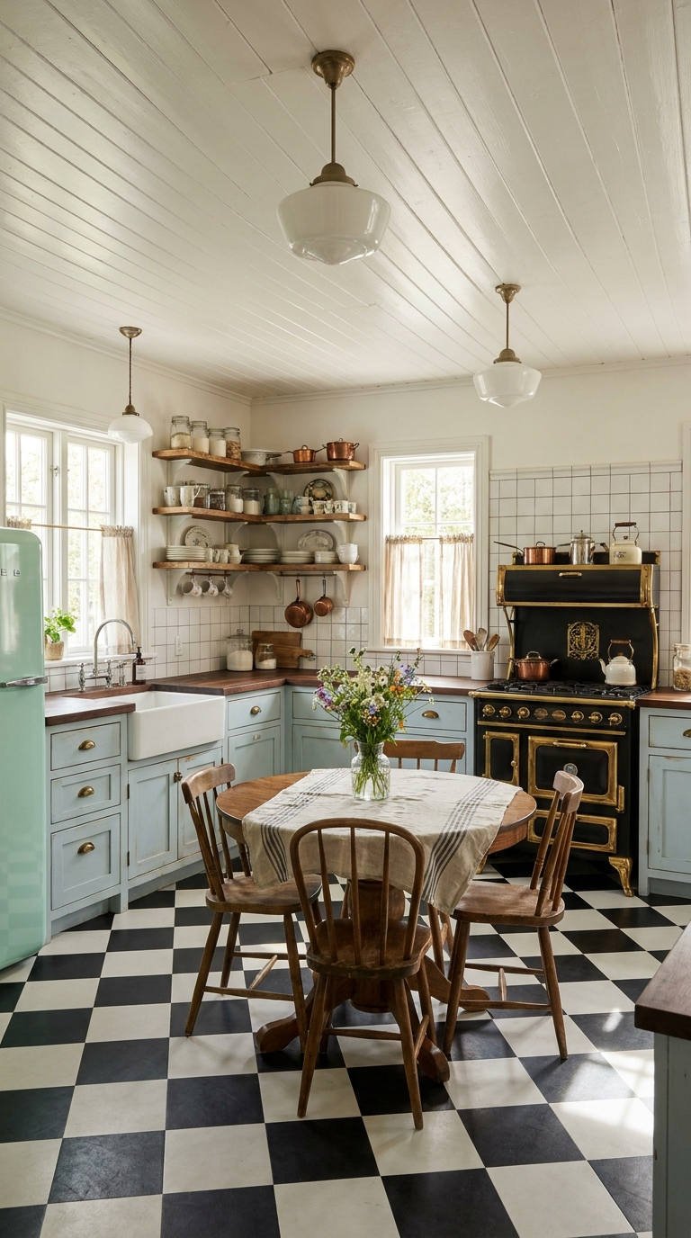 cuisine damier bleu pale