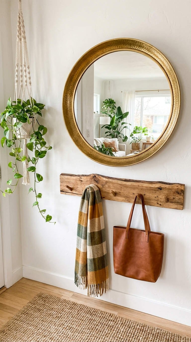 miroir dore pateres bois entree