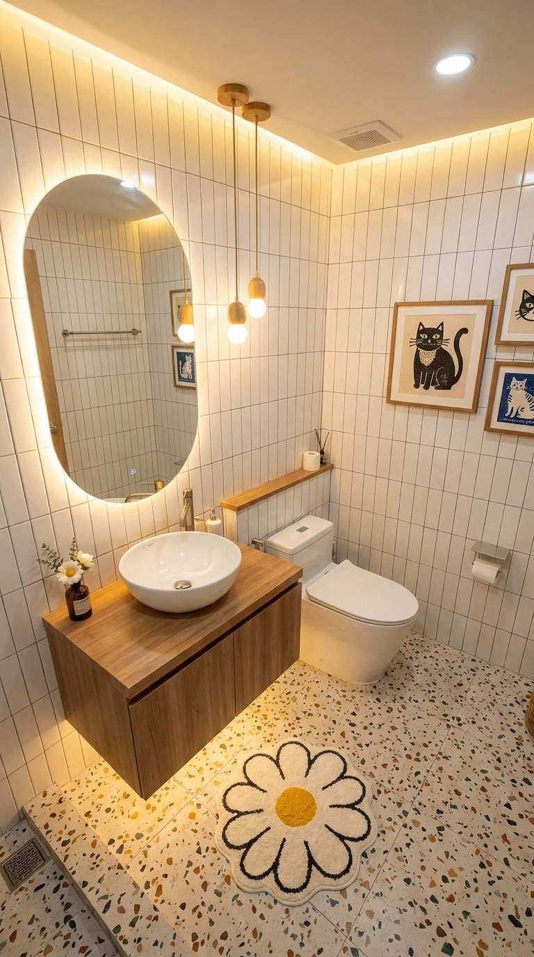 petite salle bain terrazzo lumineuse