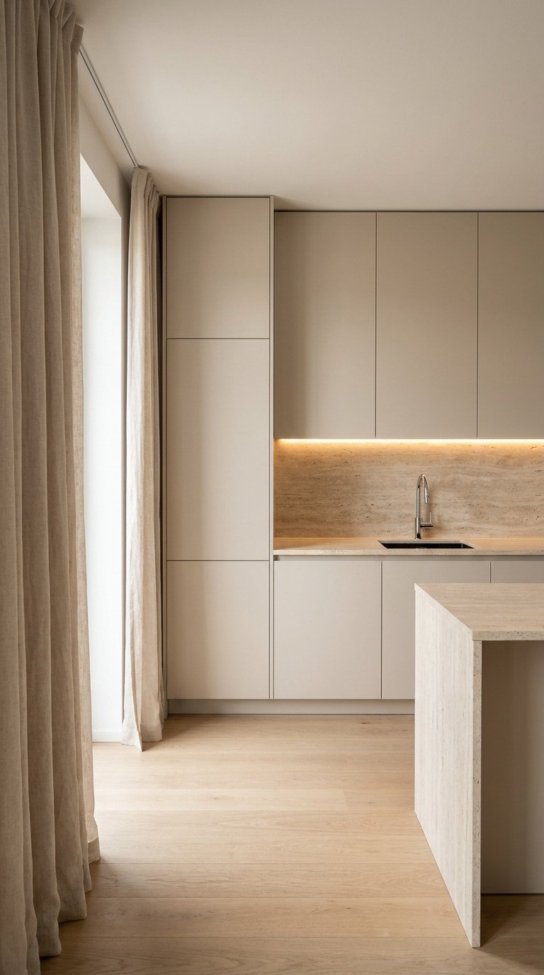 cuisine beige lineaire lin bois