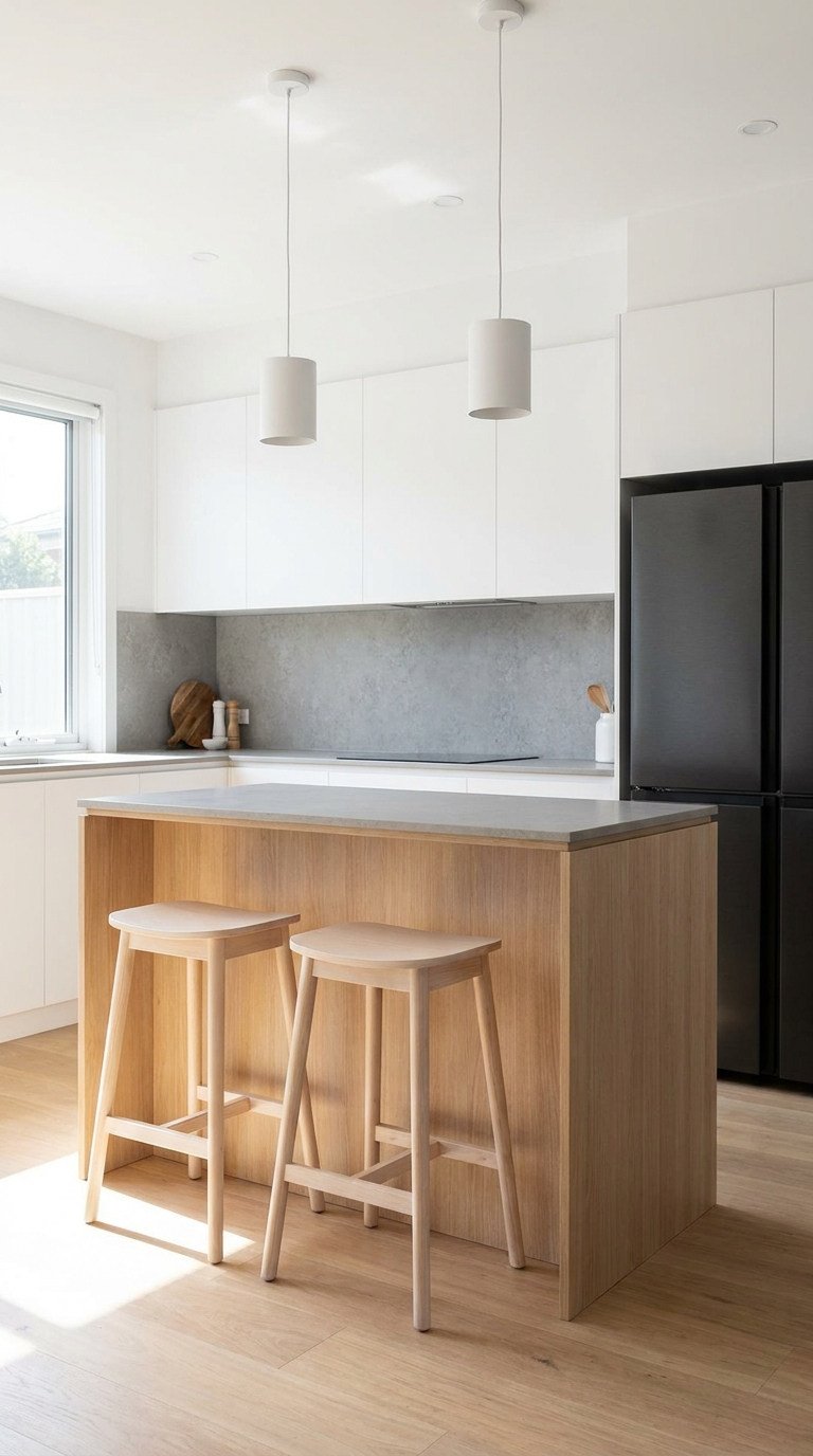 ilot bois clair cuisine minimaliste