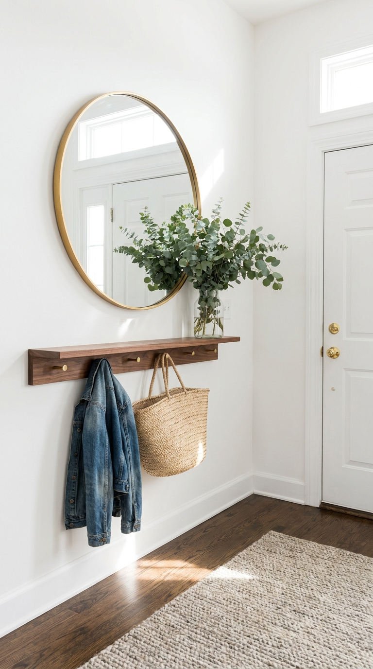 miroir laiton patere bois entree