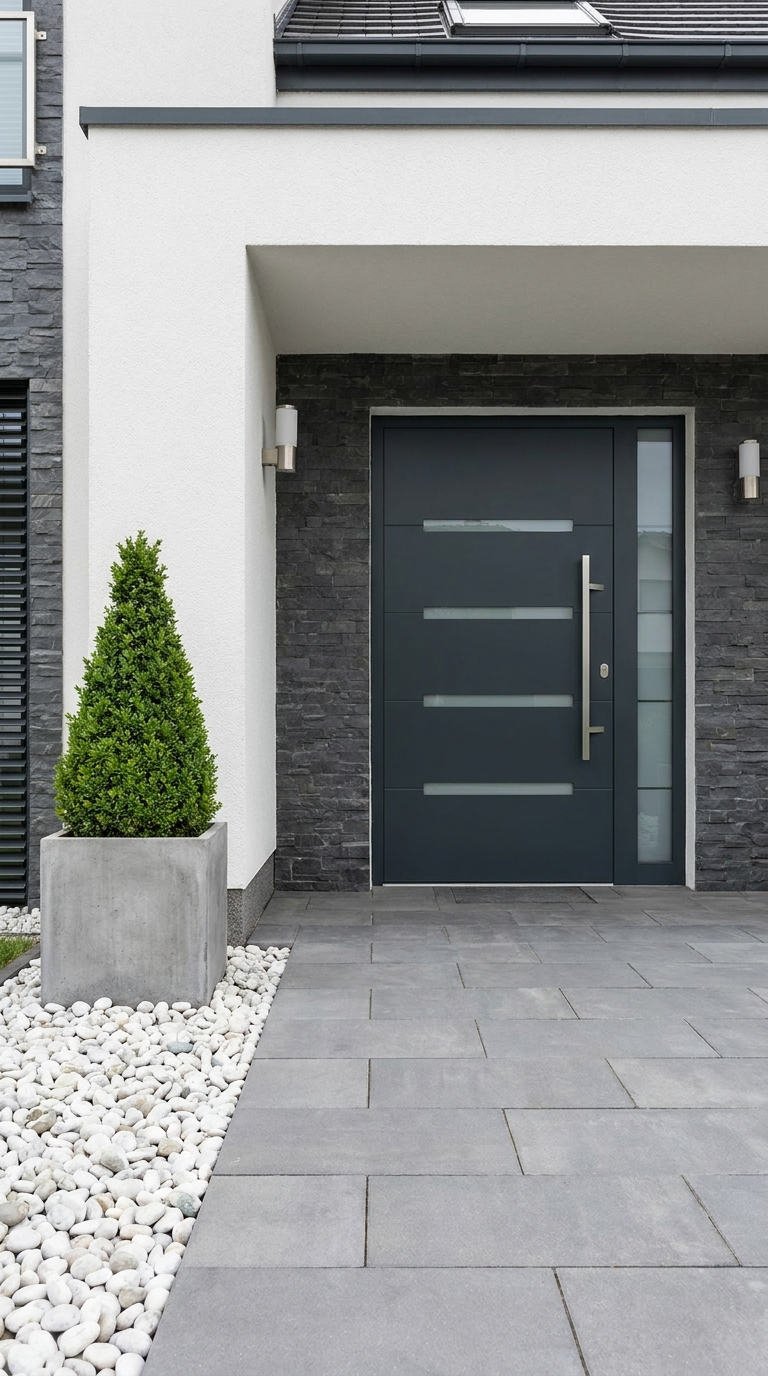 porte anthracite pierre grise