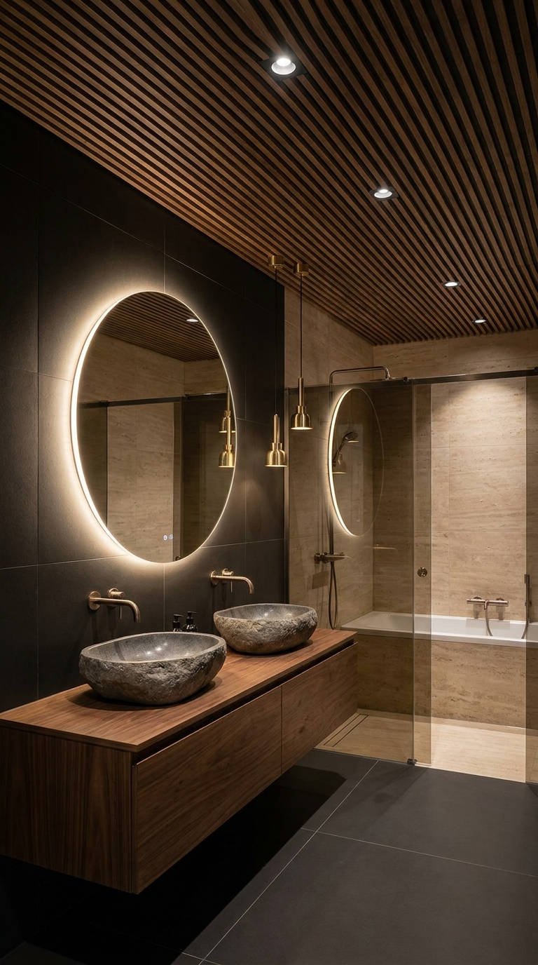 salle bain noir bois