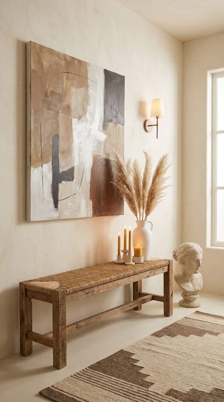 banc rustique toile abstraite neutre