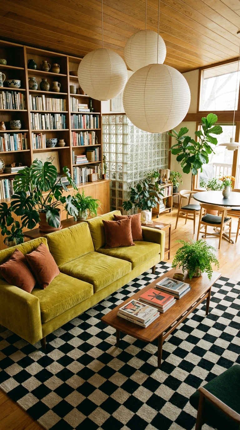 canape olive bibliotheque damier